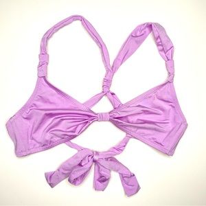 J. Crew Lilac Satin Bikini Top Gathered Tie Back Racerback Adjustable Swim Top